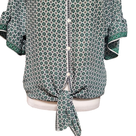 Max Studio Womens Ruffle Sleeve Printed Tie Front Blouse Size Small - Picture 3 of 14